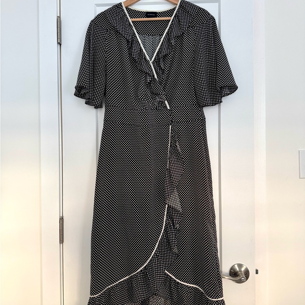 Who What Wear Black and White Polka Dot Midi Dress